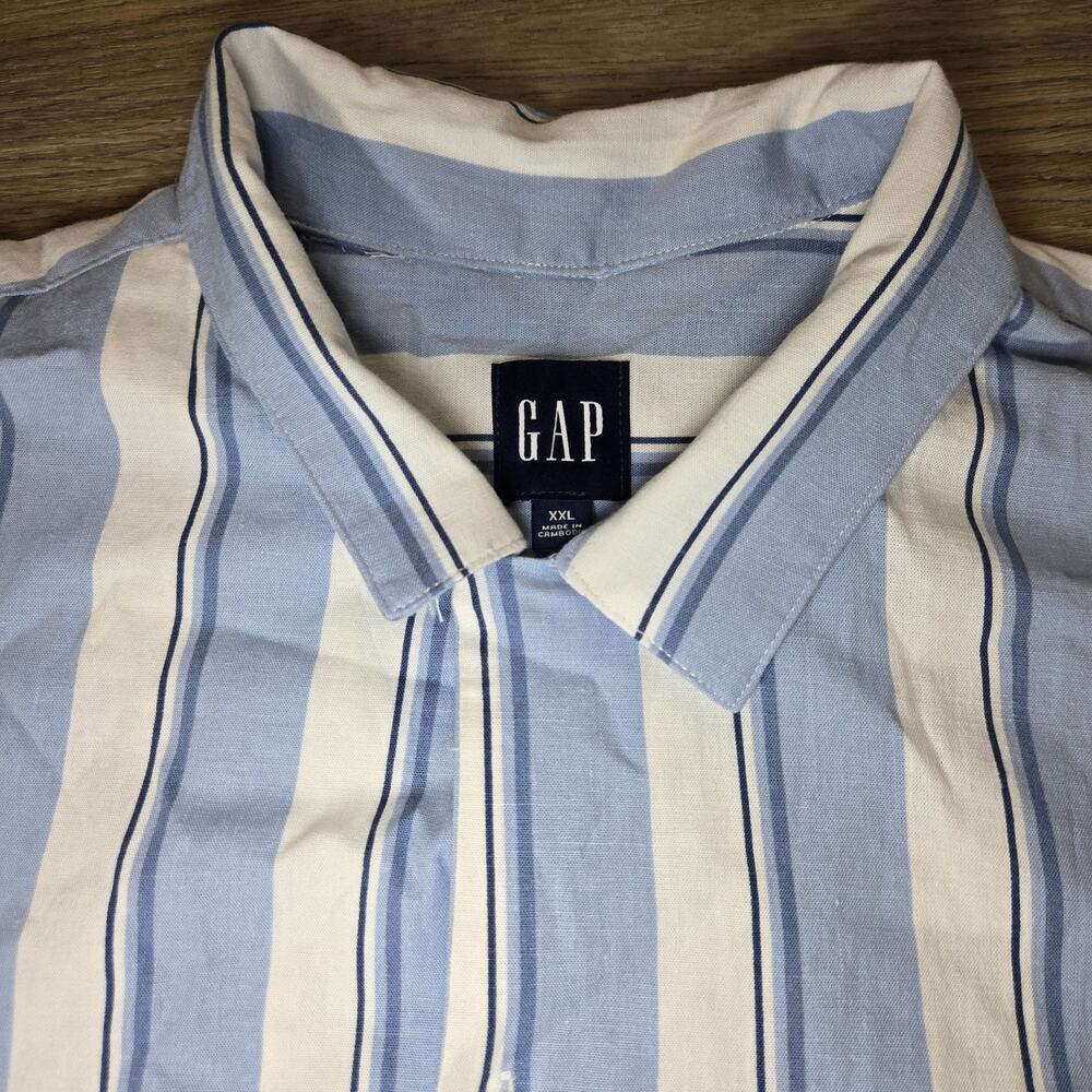 Gap Linen Camp Shirt Mens 2XL Blue Stripe Button Up Short Sleeve Casual XXL - Picture 3 of 9